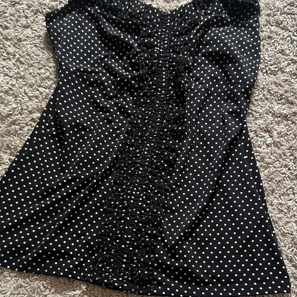 White House Black Market Black with White Polka Dot Ruched Cami - Picture 3 of 4